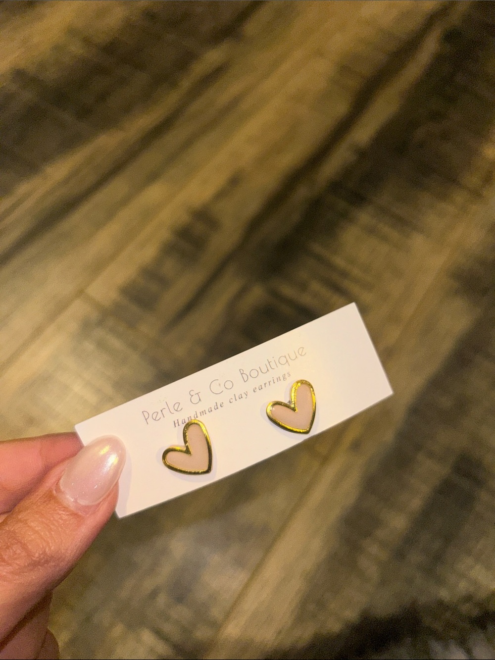 Gold-Trim Pink Heart Stud Earrings